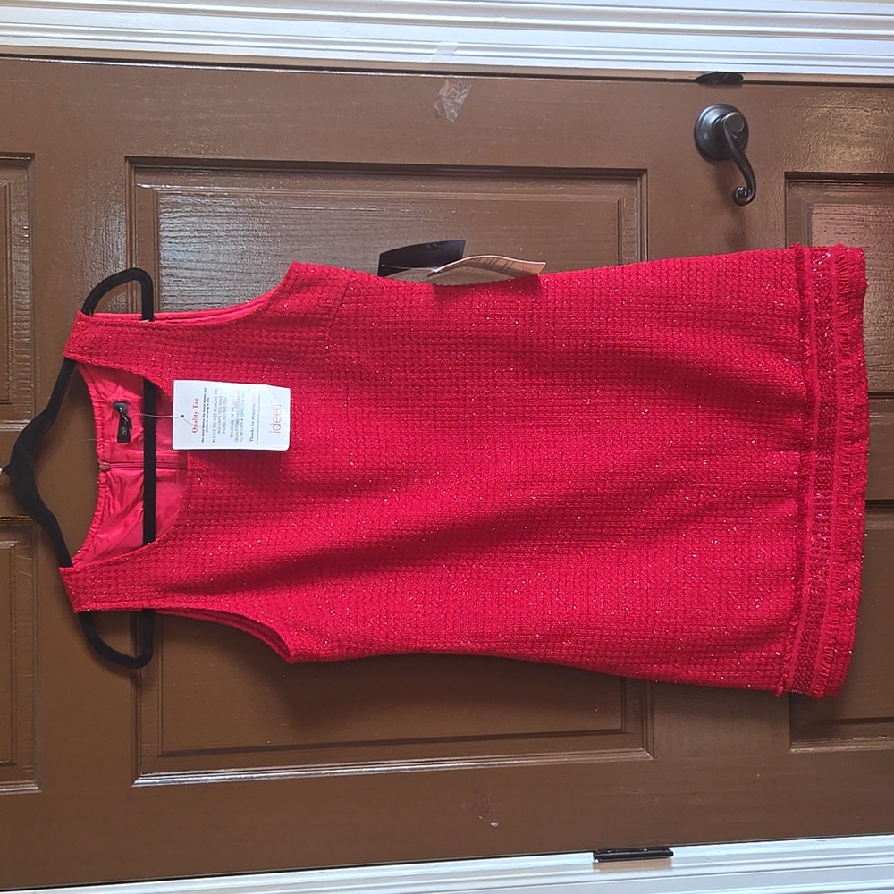 CC Couture-Red textured sleeveless dress with metallic thread Sz L NWT